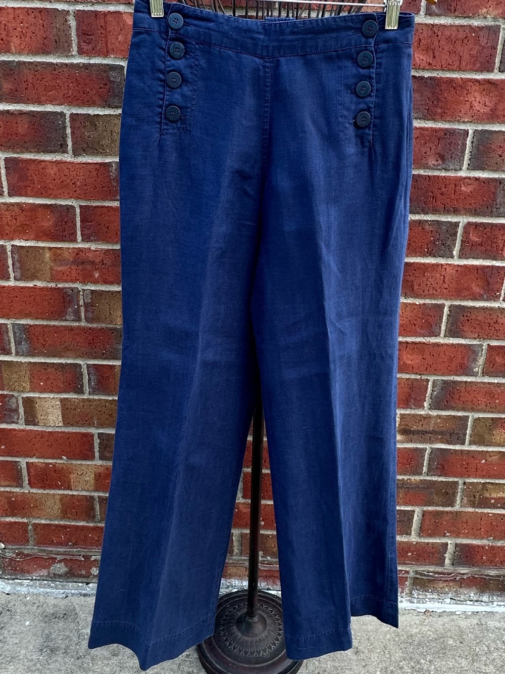 Max Studio Linen Trouser Navy Wide-Leg Sailor Pant Coastal Old Money 100% Linen